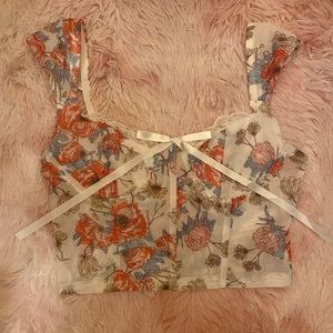 Floral Print Lace Cropped Corset Top
